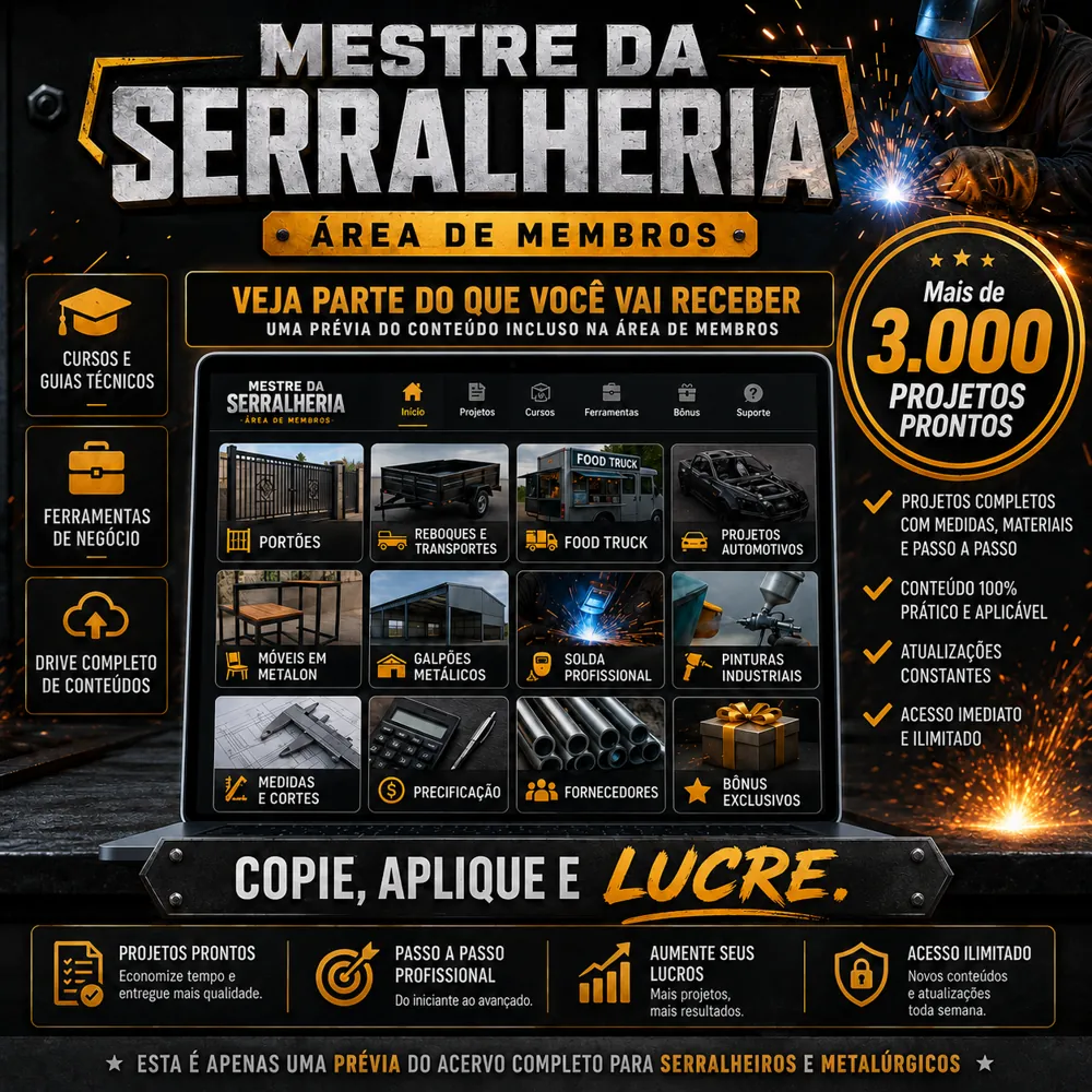 Kit Mestre da Serralheria — projetos, planilhas e detalhamentos técnicos